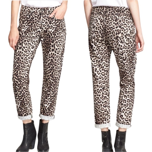 RAG & BONE Boyfriend Jeans Snow Leopard Print Mid-Rise Loose Fit Ankle Denim 27 - Picture 1 of 13